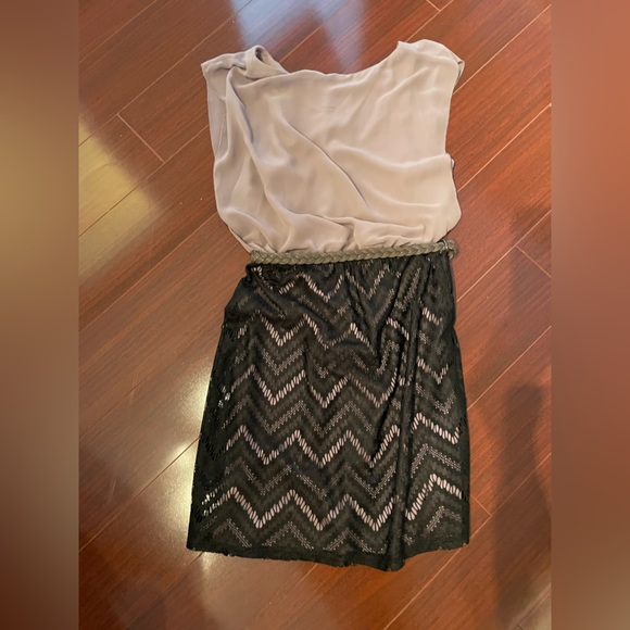 Maurice’s - Black lace over mauve lining dress with brown belt - Picture 2 of 2